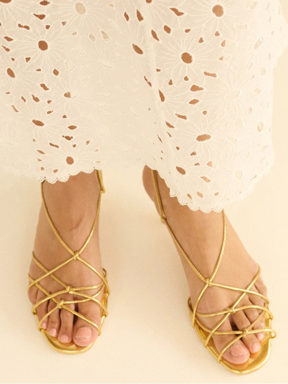 NWT Doen Comporta Knot Strappy Tie Sandals Shoes Brass Foil Leather Gold Yellow